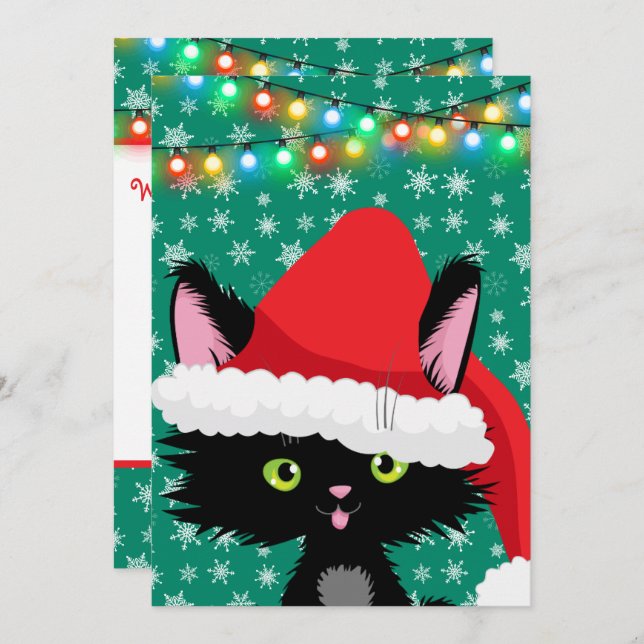 Personalised Christmas Cat with Santa Hat Card (Front/Back)