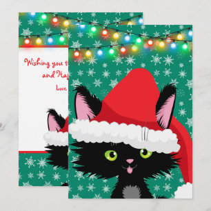 Personalised Christmas Cat with Santa Hat Card