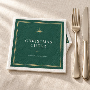 Personalised Christmas Cheer Emerald Green & Gold Napkin