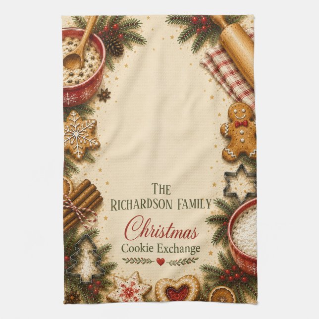 Personalised Christmas Cookie Exchange Kitchen Tow Tea Towel (Vertical)