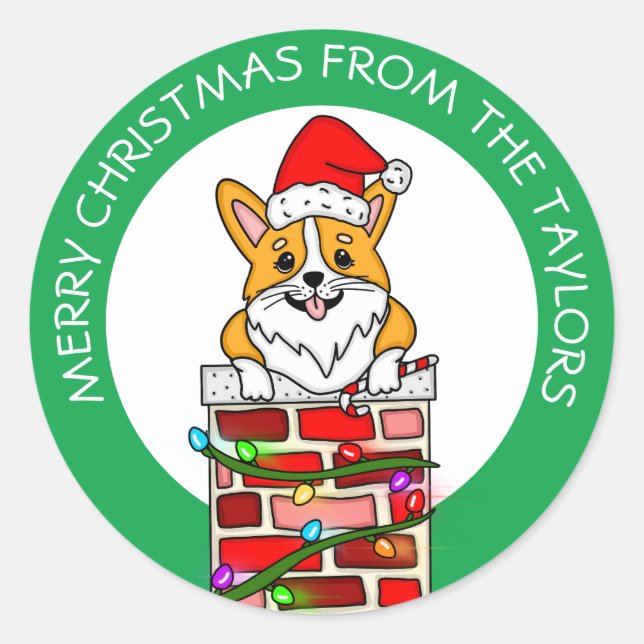 Personalised Christmas Corgi Classic Round Sticker (Front)