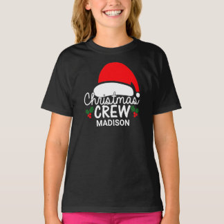 Personalised Christmas Crew Kid Santa Hat Family T-Shirt