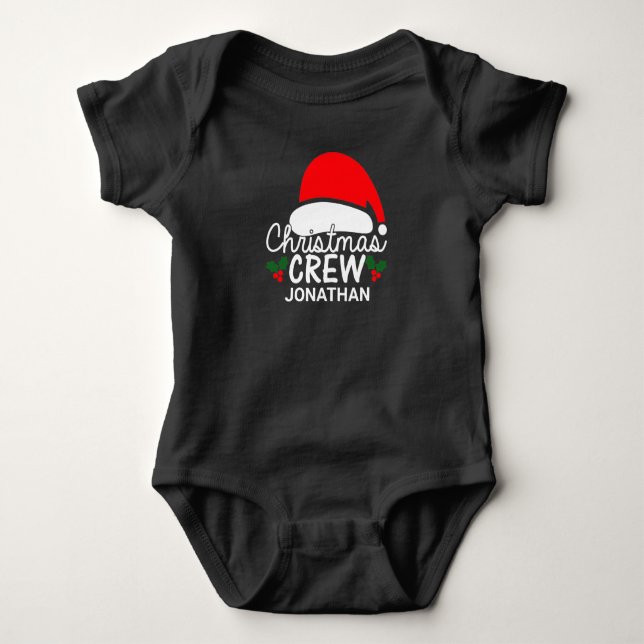 Personalised Christmas Crew Santa Hat Family   Baby Bodysuit (Front)