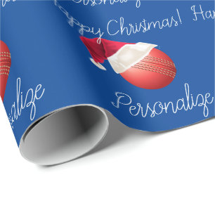 Personalised Christmas Cricket Ball Santa Holiday Wrapping Paper