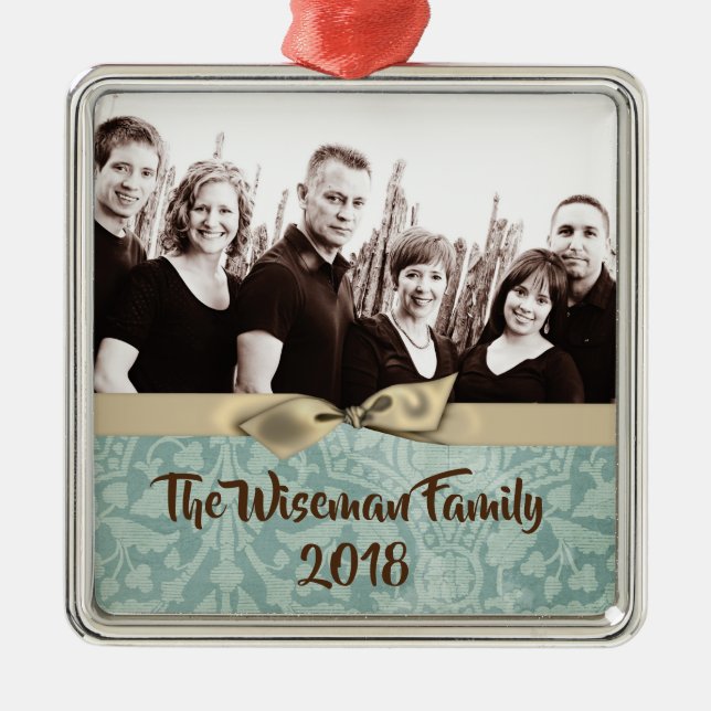 Personalised Christmas Damask Winte PHOTO Ornament (Front)