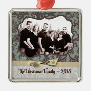 Personalised Christmas Damask Winte PHOTO Ornament