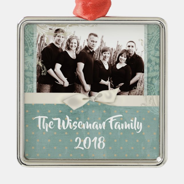Personalised Christmas Damask Winte PHOTO Ornament (Front)