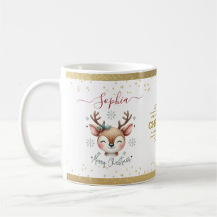 Personalised Christmas Deer Face Christmas Coffee Mug