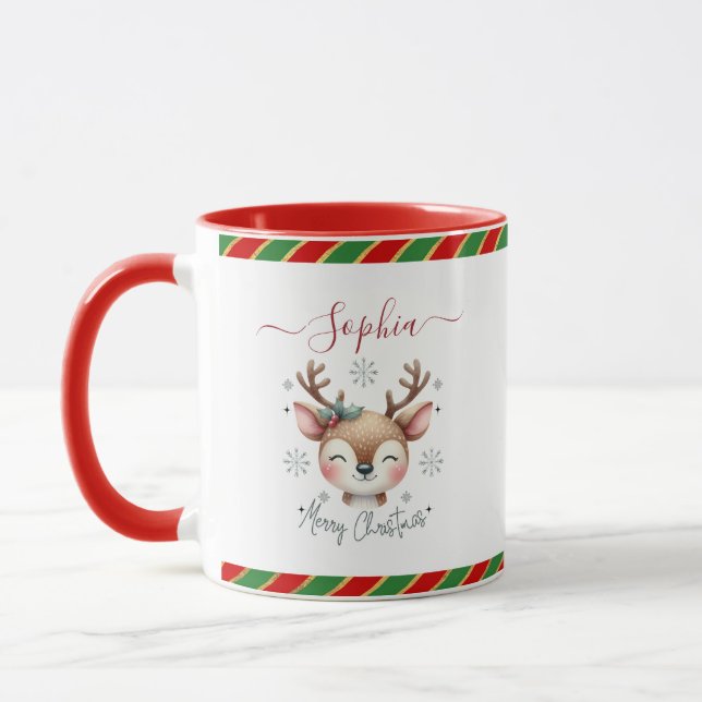 Personalised Christmas Deer Face Christmas Mug (Left)