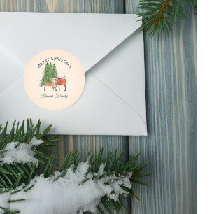 Personalised  Christmas Deer Family Classic Round Sticker