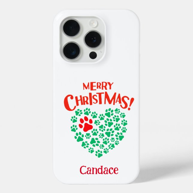 Personalised Christmas Dog Paw Heart Red & Green Case-Mate iPhone Case (Back)