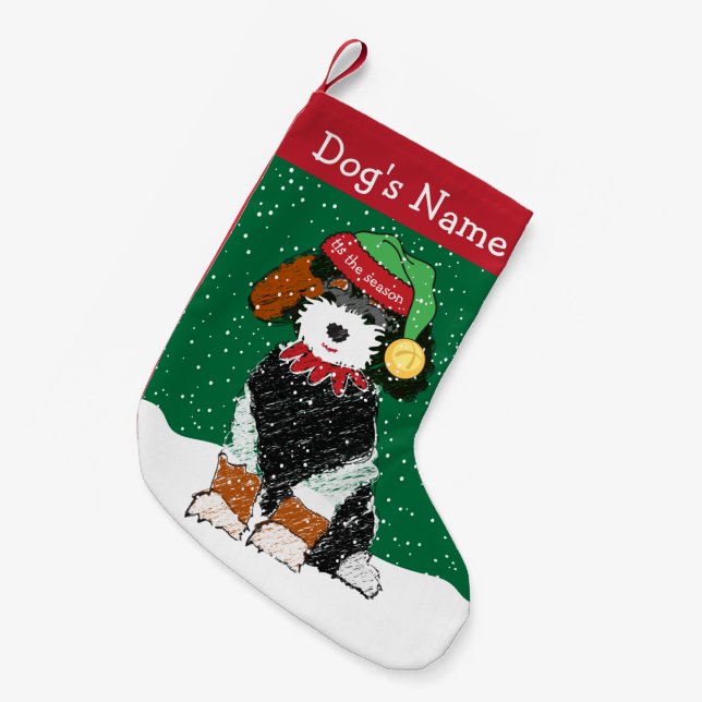 Personalised Christmas Elf Bernedoodle Small Christmas Stocking (Front (Hanging))