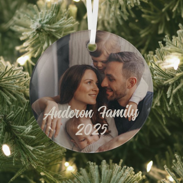 Personalised Christmas Family Custom Photo Text  Glass Tree Decoration (Insitu)