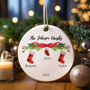 Personalised Christmas Family of 3 With Names 2022 Ceramic Tree Decoration
