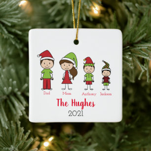 Personalised Christmas Family of 4 Ceramic Ornament