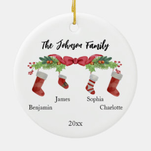 Personalised Christmas Family of 4 With Names 2023 Ceramic Tree Decoration