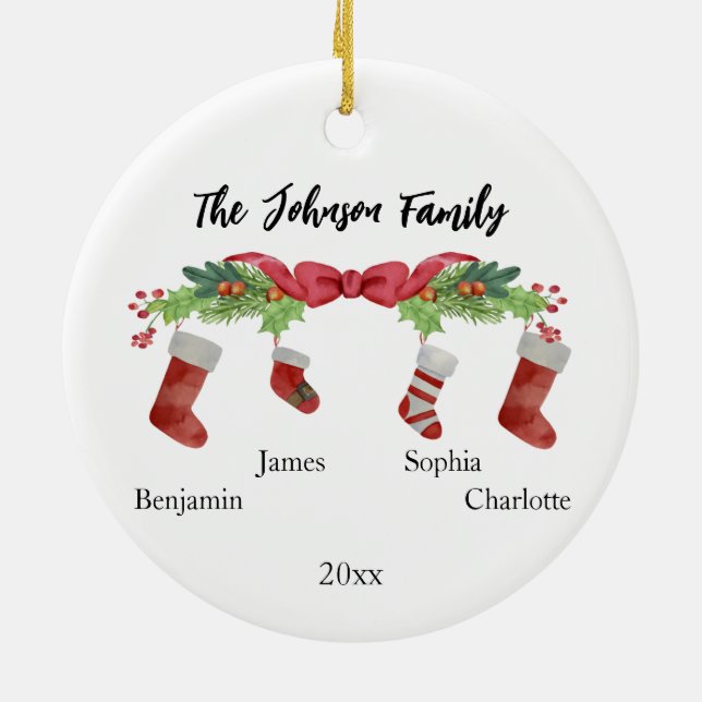 Personalised Christmas Family of 4 With Names 2023 Ceramic Tree Decoration (Back)