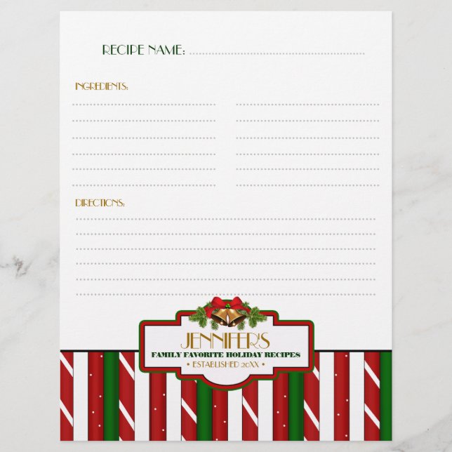 Personalised Christmas Family Recipe Binder Insert (Front)