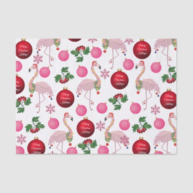 Personalised Christmas Flamingos Tissue Paper (Front)