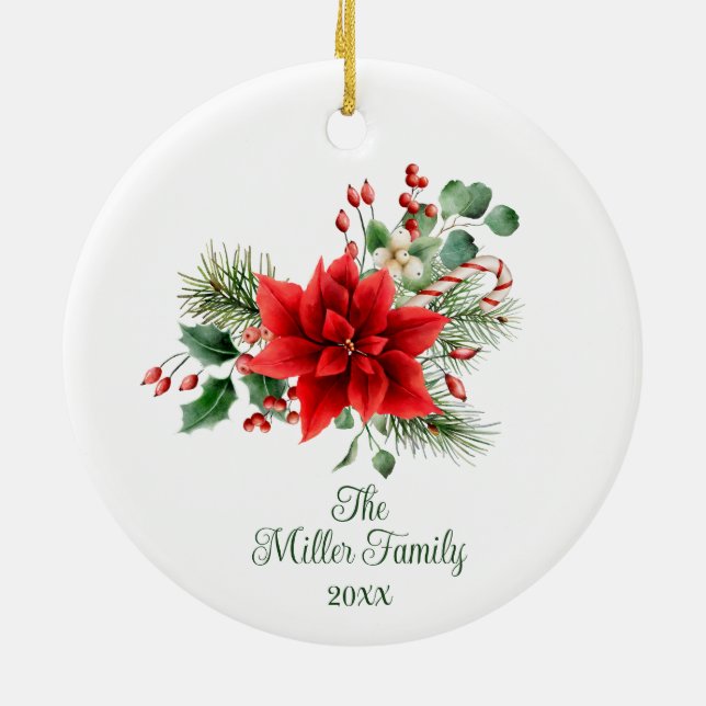 Personalised Christmas Floral Ceramic Tree Decoration (Back)