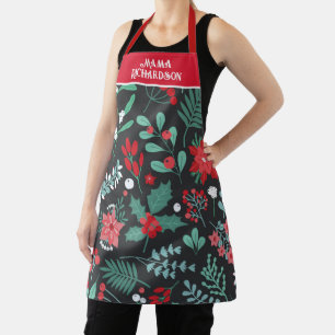 Personalised Christmas flower pattern family name Apron