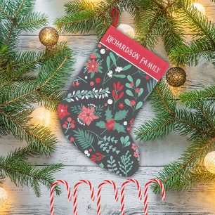 Personalised Christmas flower pattern family name Small Christmas Stocking
