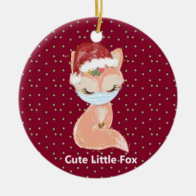 Personalised Christmas Fox Mask Ceramic Ornament (Front)
