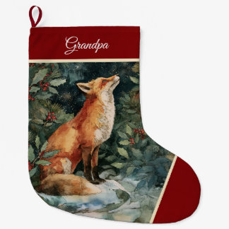 Personalised Christmas Fox Stocking, Festive Large Christmas Stocking