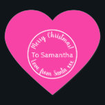 Personalised Christmas from Santa Hot Pink Heart Sticker<br><div class="desc">Personalised Christmas design, - Cute typography design in trending hot pink with white stylish script typography. - It has the message “To Samantha Merry Christmas! Love from Santa xxx”. - To personalise, simply add your loved one's name by using the personalise this text box. Here you can also change the...</div>
