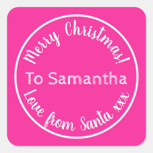 Personalised Christmas from Santa Hot Pink Square Sticker