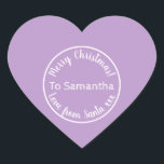 Personalised Christmas from Santa Purple Lilac Heart Sticker<br><div class="desc">Personalised Christmas design, - Cute typography design in trending purple / lilac with white stylish script typography. - It has the message “To Samantha Merry Christmas! Love from Santa xxx”. - To personalise, simply add your loved one's name by using the personalise this text box. Here you can also change...</div>