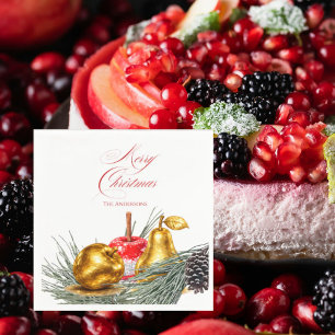 Personalised Christmas Fruit and Pine Cocktail Napkin