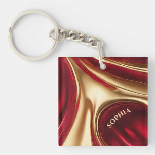 Personalised Christmas Gift For Her-Red and Gold- Key Ring