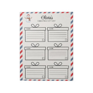 Personalised Christmas Gift Tracker List Notepad