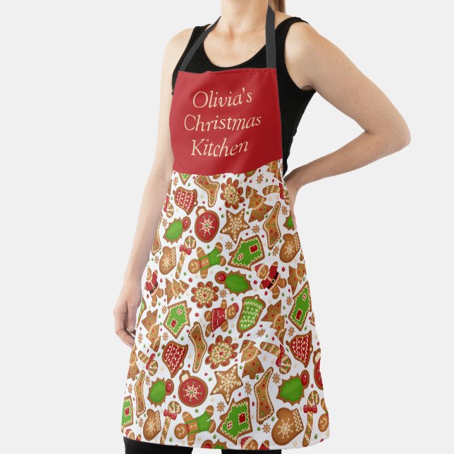 Personalised Christmas Ginger bread White Red  Apron (Insitu)