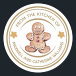 Personalised Christmas Gingerbread Bakery Classic Round Sticker<br><div class="desc">Let your Holiday gifts stand out this year with this lovely Christmas gift sticker. These cute holiday baking stickers are perfect for adding a personal touch to your Christmas gifts! Customise these treat stickers with your names and make a beautiful finishing touch on all of your presents!</div>