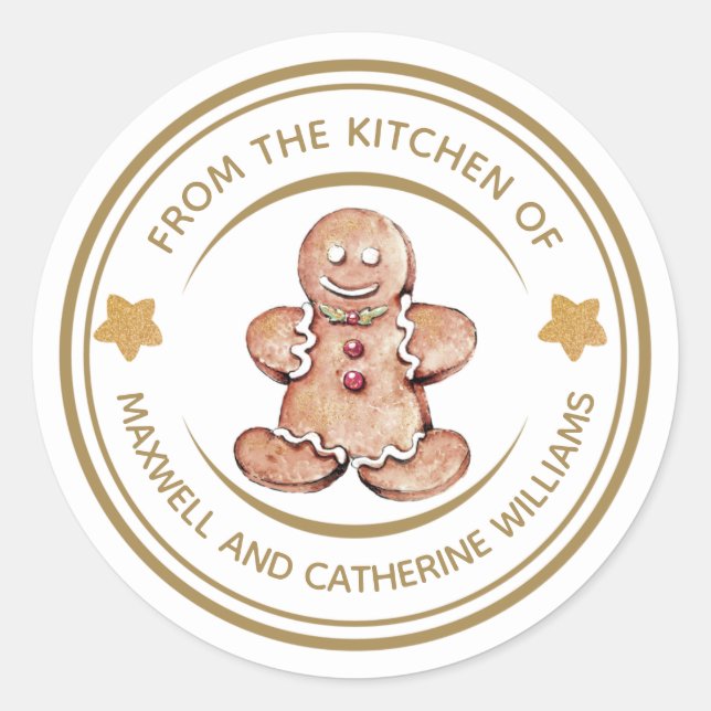 Personalised Christmas Gingerbread Bakery Classic Round Sticker (Front)