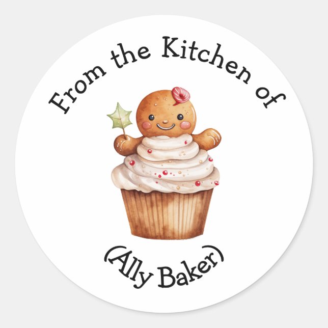 Personalised Christmas Gingerbread Cupcake Favour  Classic Round Sticker (Front)