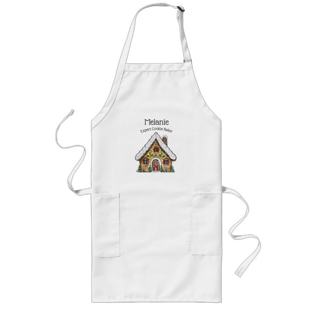 Personalised Christmas Gingerbread House Long Apron (Front)