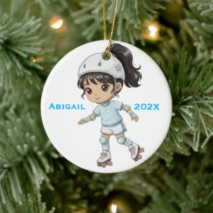 Personalised Christmas Girl Roller Skating Ceramic Tree Decoration