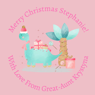 Personalised Christmas Girly Dinosaur Palm Tree Wrapping Paper