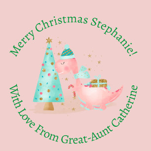 Personalised Christmas Girly Dinosaur Pink Wrapping Paper