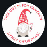 Personalised Christmas Gnome Classic Round Sticker<br><div class="desc">A cute Christmas gnome with a candy cane decorates this holiday sticker,  personalised it with your name. So fun for decorating your Christmas gifts. Designed for you by Blackberry Boulevard.</div>