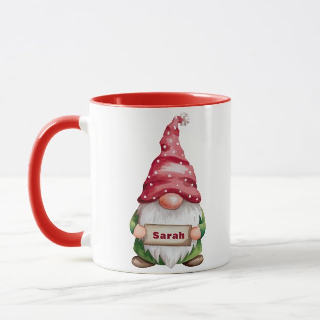 Personalised Christmas Gnome Custom Name Mug (Left)