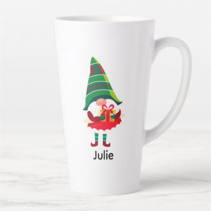 Personalised Christmas Gnome Holding a Gift Box Latte Mug