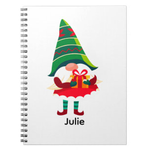 Personalised Christmas Gnome Holding a Gift Box Notebook