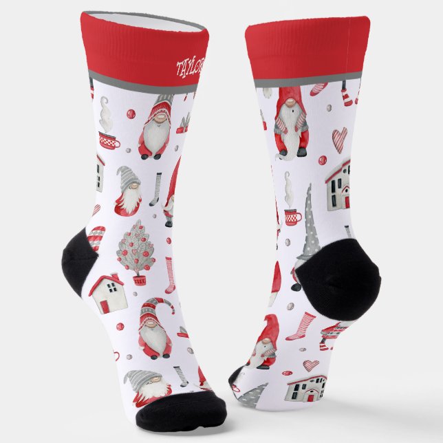 Personalised Christmas Gnome Pattern Socks (Angled)