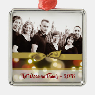 Personalised Christmas Gold Bokeh PHOTO Ornament
