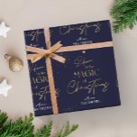 Personalised Christmas Gold Calligraphy Name Navy Wrapping Paper<br><div class="desc">Complete your Christmas gifts with a personalised elegant Christmas wrapping paper. This luxurious dark blue and gold Holiday Gift Wrapping Paper includes gold effect calligraphy Christmas Tree design,  gold glitter with modern script font with a space for your family name.</div>
