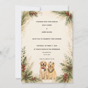 Personalised Christmas Golden Retriever Wedding Invitation